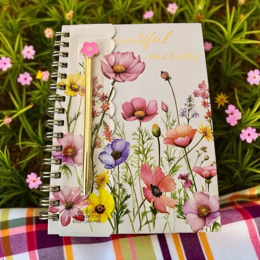 Beautiful Mercies Notebook With Flower top Pen.